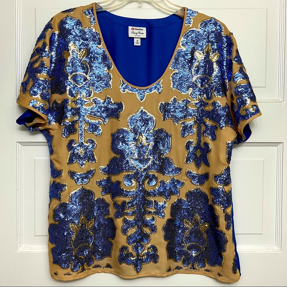 NWOT Tracy Reese Sequined Floral Medallion Holiday Top Size M